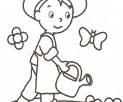 Coloriage Jardinier enfant et papillons