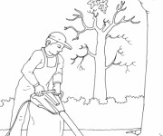 Coloriage Jardinier et feuilles d'arbre