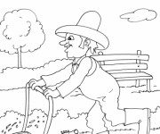 Coloriage Jardinier et tondeuse &agrave; gazon
