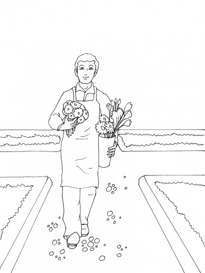 Coloriage et dessins gratuits Jardinier porte des fleurs à imprimer