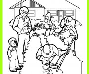 Coloriage La famille au jardin