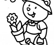 Coloriage Le petit ours Jardinier