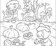 Coloriage Les enfants r&eacute;coltent les l&eacute;gumes