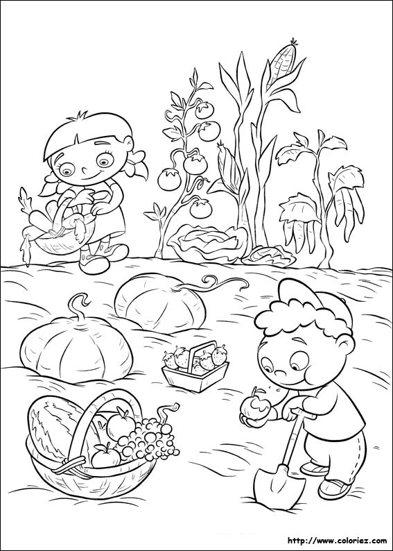 Coloriage et dessins gratuits Les enfants récoltent les légumes à imprimer