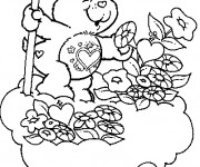 Coloriage Ours jardin dans les nuages