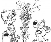 Coloriage Petit gar&ccedil;on en amour avec les fleurs