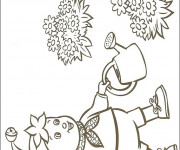 Coloriage Petit jardinier arrose ses fleurs