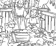 Coloriage J&eacute;sus B&eacute;b&eacute; dans La Ferme