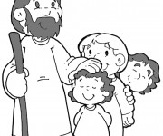 Coloriage Jésus Christ et Les Enfants en Ligne