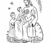 Coloriage J&eacute;sus entour&eacute; par des Enfants