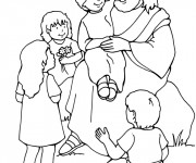 Coloriage Jésus et Enfants à télécharger