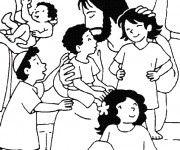 Coloriage Jésus et Les Enfants en noir et blanc