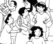 Coloriage J&eacute;sus et Les Enfants en noir et blanc