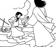 Coloriage J&eacute;sus et ses Disciples dans La Mer