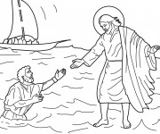 Coloriage Jésus marche sur La Mer