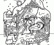 Coloriage Joseph et Marie supervisent Le Petit Jésus