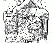 Coloriage Joseph et Marie supervisent Le Petit J&eacute;sus