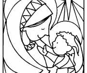 Coloriage Marie et J&eacute;sus &agrave; L'&eacute;glise