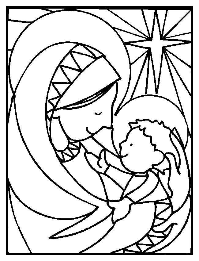 Coloriage et dessins gratuits Marie et Jésus à L'église à imprimer
