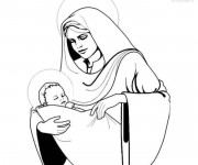 Coloriage Marie et Le Petit Jésus vectoriel