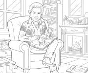 Coloriage et dessins gratuit Johnny Hallyday avec un chat à imprimer