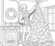 Coloriage Johnny Hallyday d&eacute;corant le sapin de No&euml;l