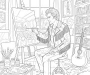 Coloriage Johnny Hallyday dessinant un tableau