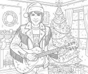 Coloriage Johnny Hallyday en No&euml;l