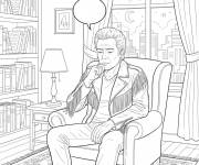 Coloriage Johnny Hallyday en pleine r&eacute;flexion