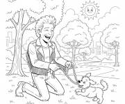 Coloriage et dessins gratuit Johnny Hallyday jouant avec son chien à imprimer