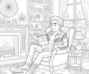 Coloriage Johnny Hallyday lisant un livre
