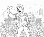 Coloriage Johnny Hallyday prenant un selfie