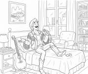 Coloriage et dessins gratuit Johnny Hallyday rit dans sa chambre à imprimer