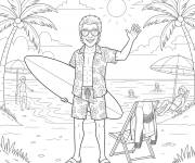 Coloriage et dessins gratuit Johnny Hallyday sur la plage pendant les vacances d'&eacute;t&eacute; à imprimer