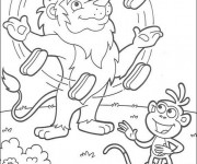 Coloriage Le Lion Jongleur pour découpage