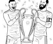 Coloriage Kylian Mbappe et Lionel Messi avec le troph&eacute;e de la ligue des cha