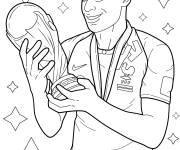 Coloriage Mbapp&eacute; brandit le troph&eacute;e de la Coupe du monde
