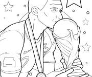 Coloriage Mbapp&eacute; embrasse le troph&eacute;e de la Coupe du monde