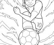 Coloriage Sc&egrave;ne de dessin anim&eacute; de Mbapp&eacute; courant avec le ballon