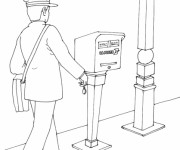 Coloriage L'agent de poste apporte le courrier