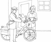 Coloriage Le facteur à vélo livre le courrier