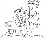 Coloriage Le facteur et un chat