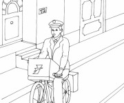 Coloriage Le facteur livre le courrier sur son vélo