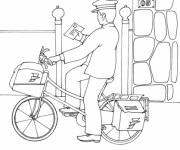 Coloriage Un facteur  à vélo livre une lettre