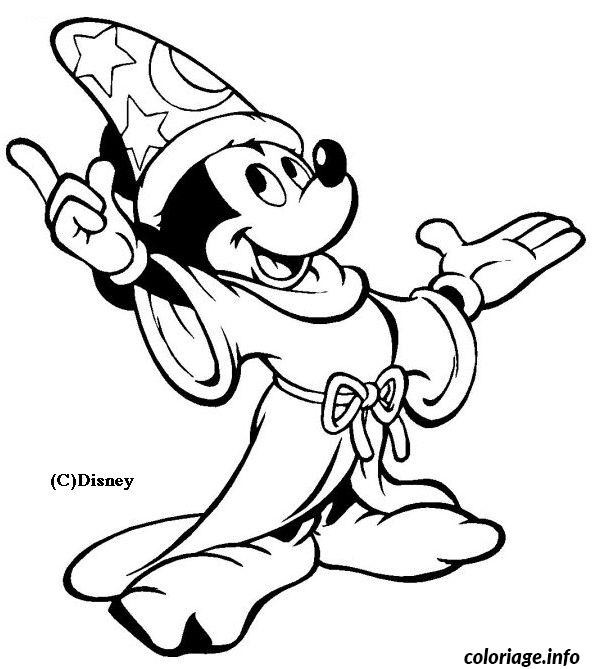 Coloriage et dessins gratuits Mickey Mouse porte Le  Chapeau de Magicien à imprimer