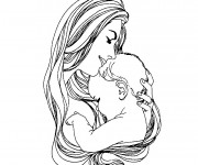 Coloriage Maman embrasse son bébé
