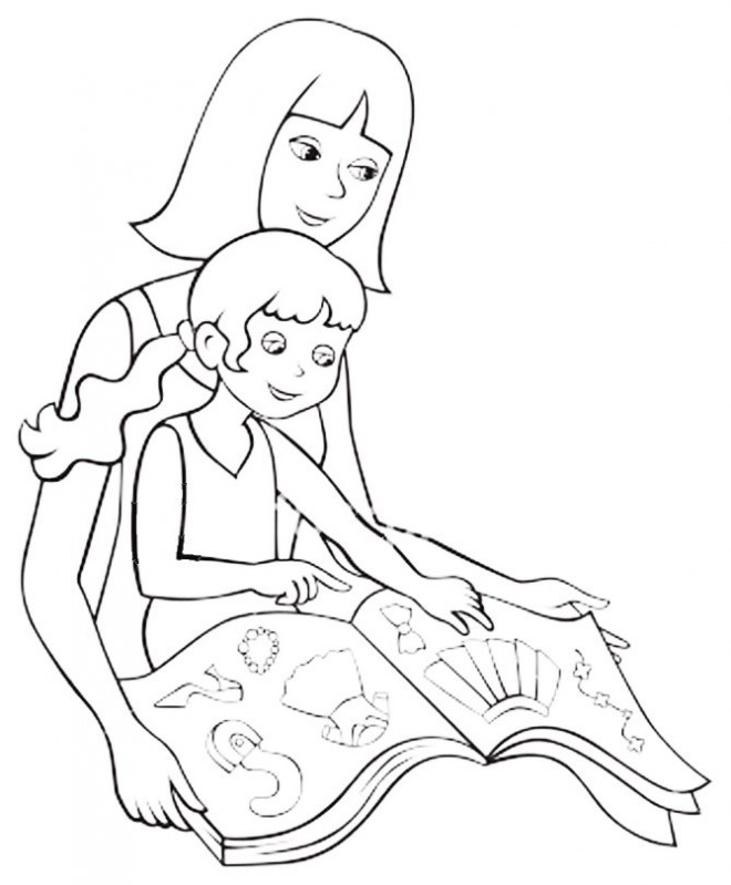 Coloriage et dessins gratuits Maman et sa fille lisent un livre à imprimer