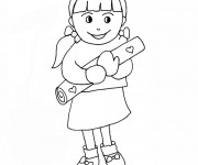 Coloriage Une fille porte un cadeau pour Maman