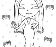 Coloriage Chibi Mercredi Addams style dessin anim&eacute;