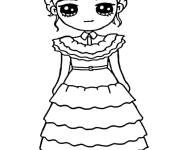 Coloriage Fille Mercredi Addams facile style manga